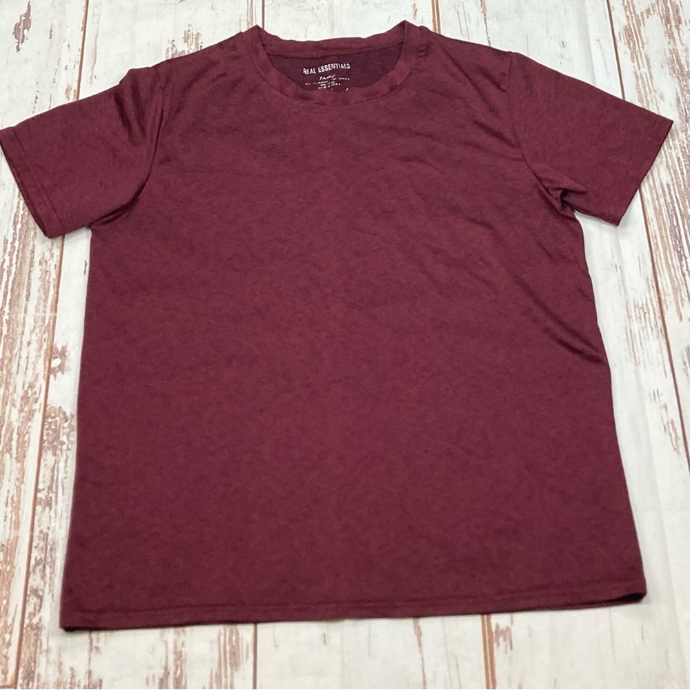 Real Essentials Tee Shirt Short Sleeve Go Dry Burgundy Sz XL(14-16)